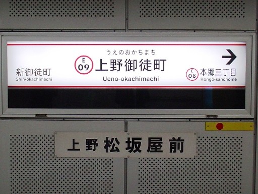 上野御徒町駅駅名標